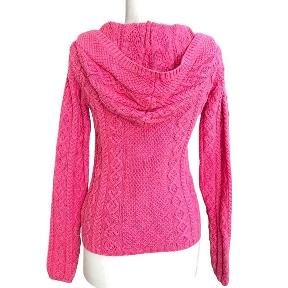 Ralph Lauren Polo Jeans Y2K Cable Knit Hooded Sweater S Fitted Fisherman cabin - Picture 2 of 11